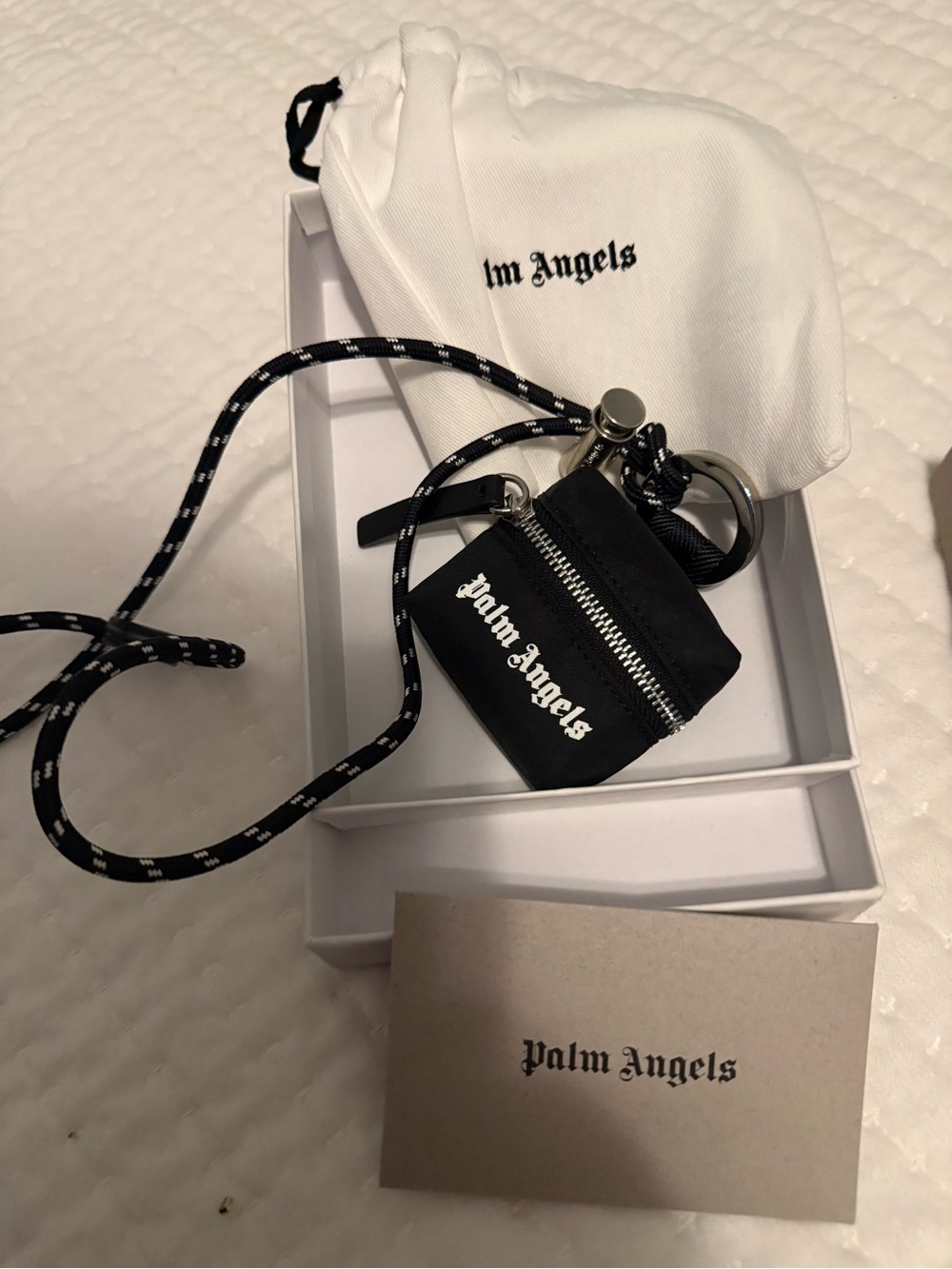 Palm Angels Men’s AirPod Lanyard Black with contrasting White Logo